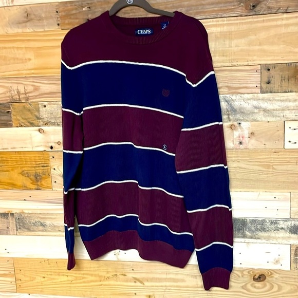Chaps size L maroon, white, blue stripe crewneck sweater - Picture 1 of 6